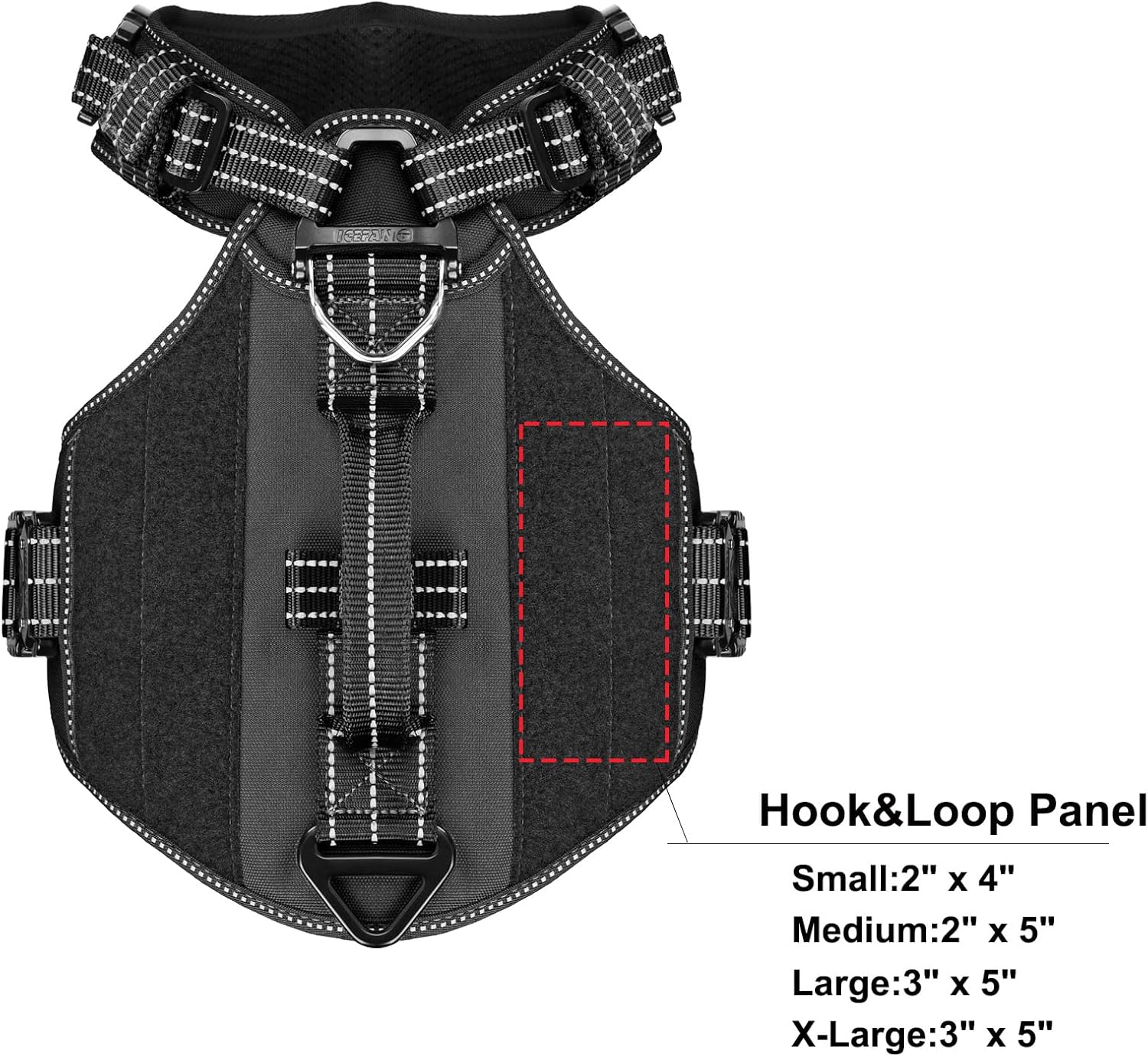 ICEFANG GN8 Tactical Dog Harness with 4X Metal Buckles for Large Sized Dogs,Reflective in Training Walking K9 Vest,No-Pull Front Leash Clip,Adjustable Pet Harness (Black, Large (Pack of 1))