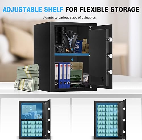 Miniatura 7 de Caja fuerte biométrica de huellas dactilares grande para el hogar - Caja fuerte de seguridad de 2.4 pies cúbicos con modo de desbloqueo doble,