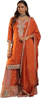 INDO ERA Women's Chinon Ethnic Motifs Embroidered Straight Kurta & Palazzo with Dupatta Set (IESTR133) Price In India