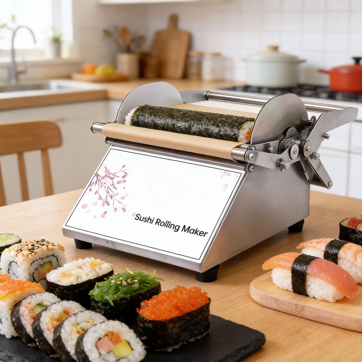 Kit per sushi, macchina manuale per sushi in acciaio inox, rullo rotondo fai da te per ristoranti, buffet, snack bar, palline di riso e alghe