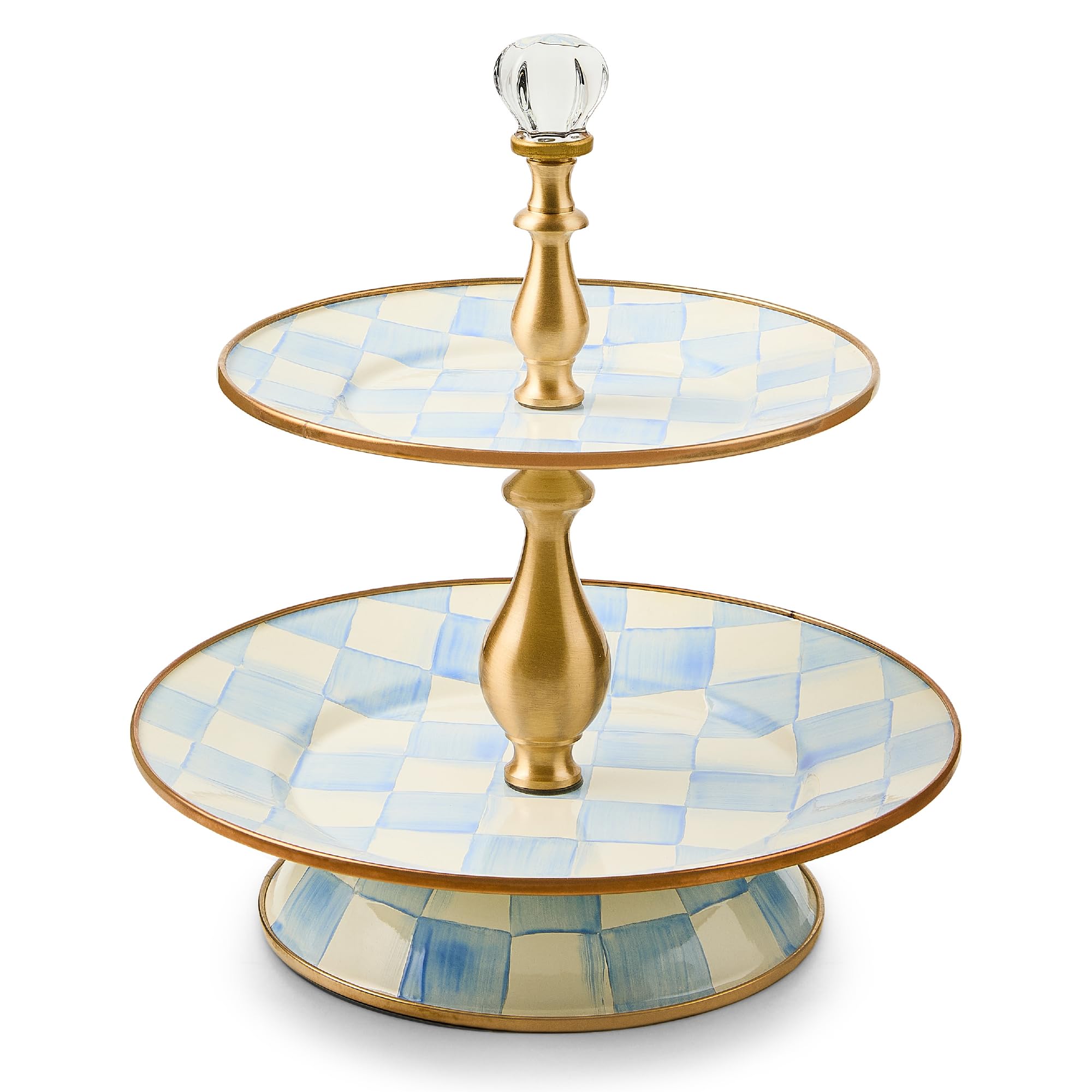 MACKENZIE-CHILDS Two-Tier Sweet Stand, Light-Blue-and-White Sky Check