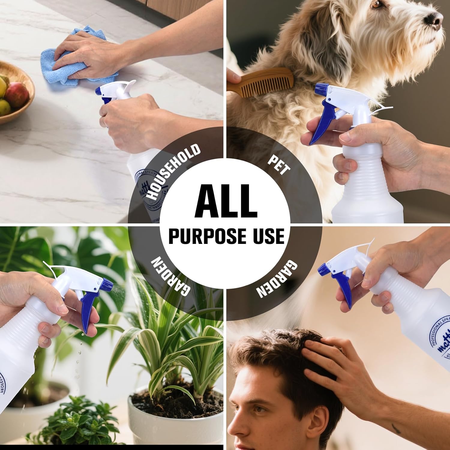 Matthew Cleaning 24 oz Empty Spray Bottles for Cleaning Solutions, All-Purpose HDPE Plastic Spray Bottle for Plants, Detailing, Pet, Hair, Adjustable Nozzle and Measurement, Case Pack 12 Pcs