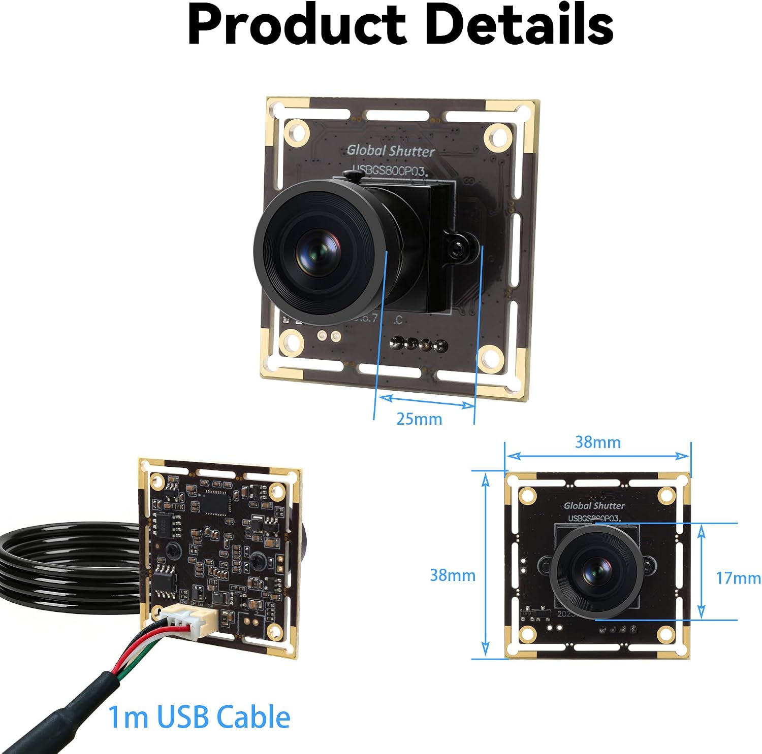 Global Shutter USB Camera Module, 800P Monochrome High Speed 120fps