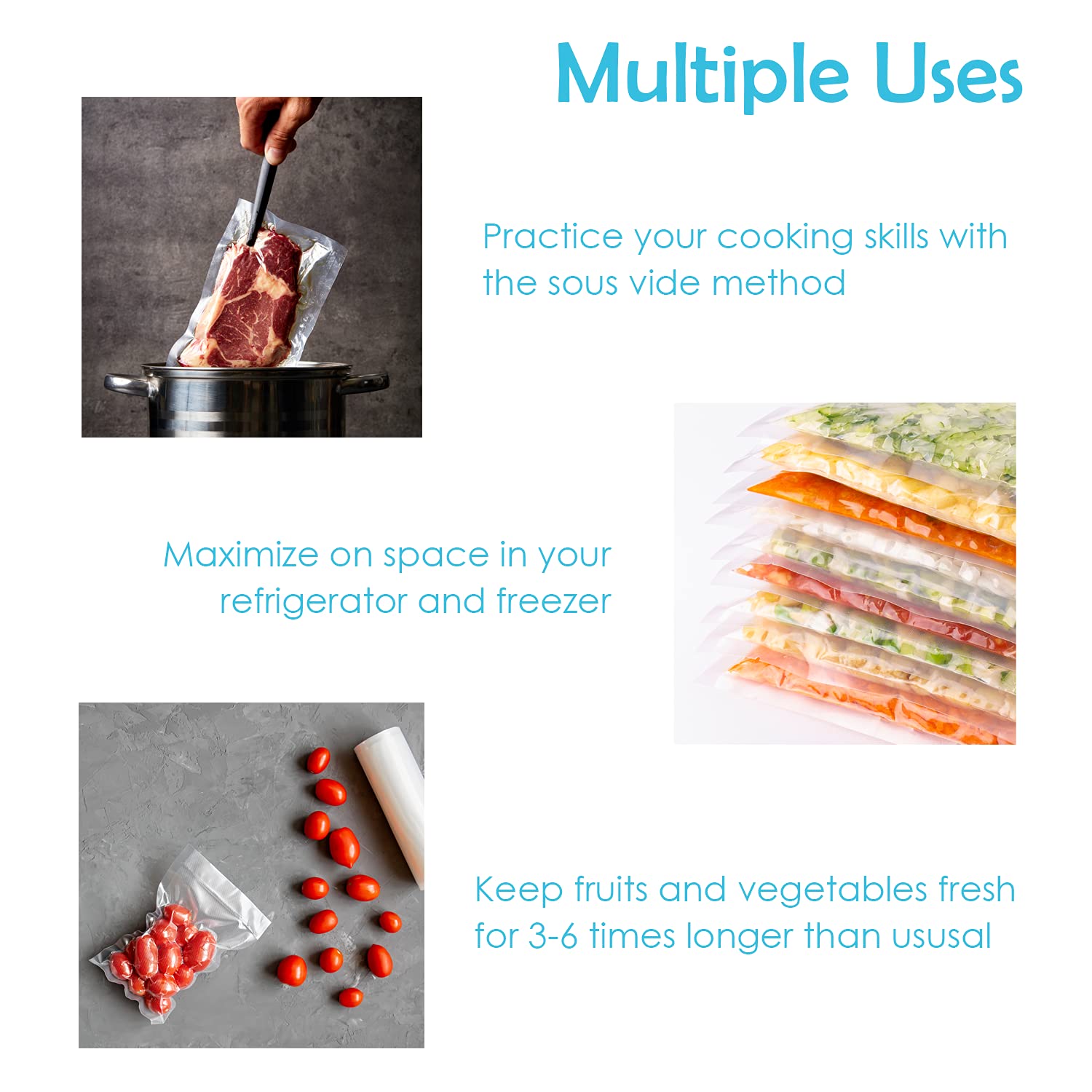 Houseables Vacuum Sealer Bags, Sous Vide Rolls, Two (2), Combo, 8 Inch