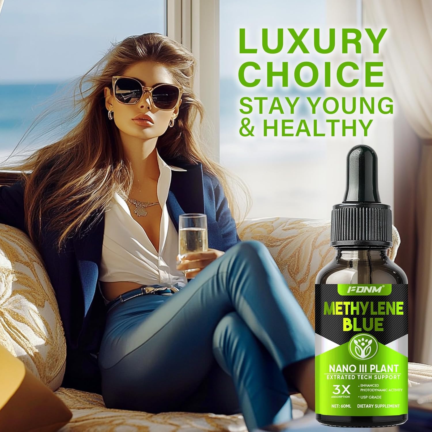 Methylene Blue Drops, 2 Fl oz Methylene Blue Pharmaceutical Grade, Supports Brain Health, Focus, High-Purity Liquid & Absorption, Precise Liquid Dropper, No Formaldehyde & GMO - Image 3