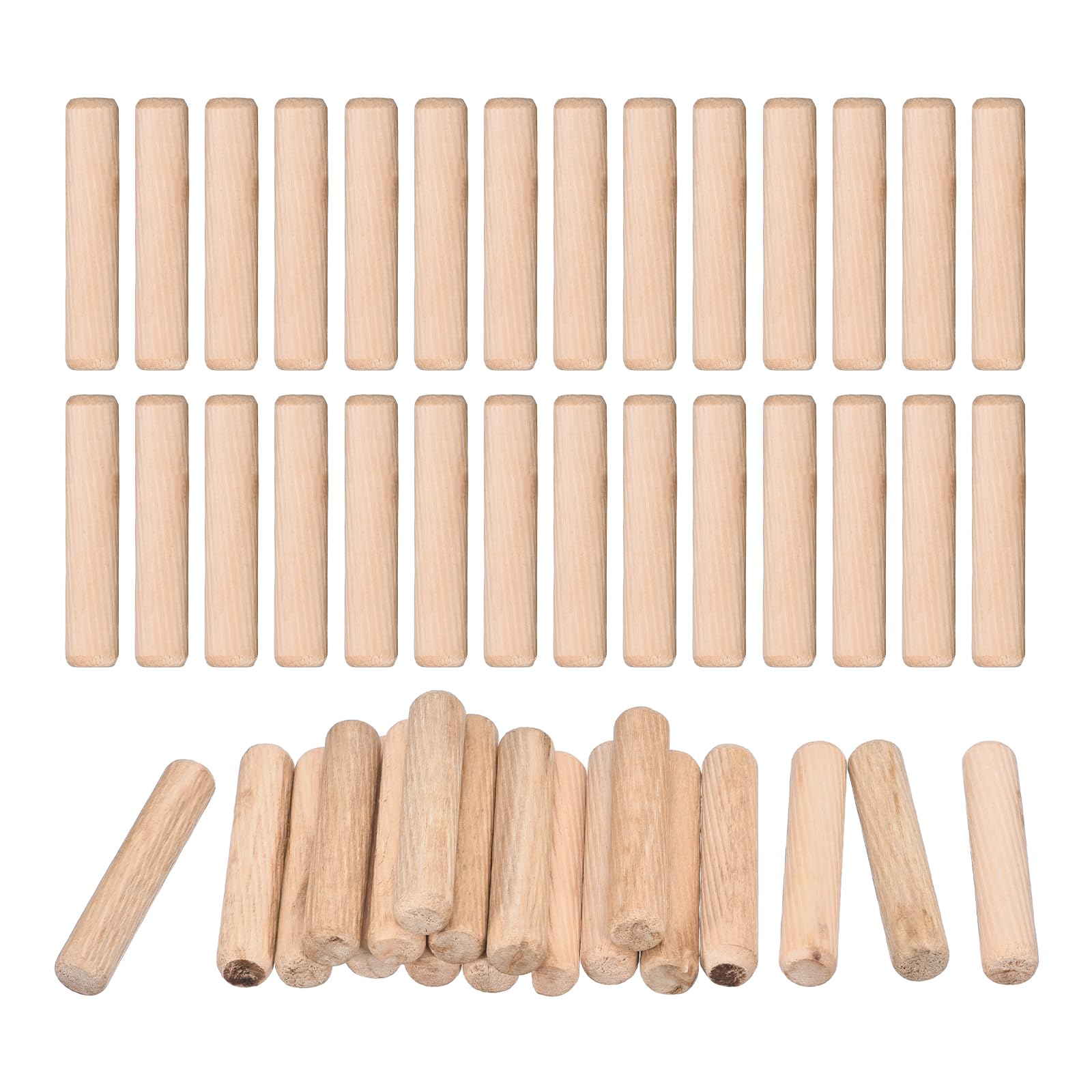 uxcell 120 Pcs Wooden Dowel Pins 12x60mm(0.47x2.36) Fluted Beveled Ends Wood Dowel Pegs Dried Hardwood for Woodworking Furniture Shelf