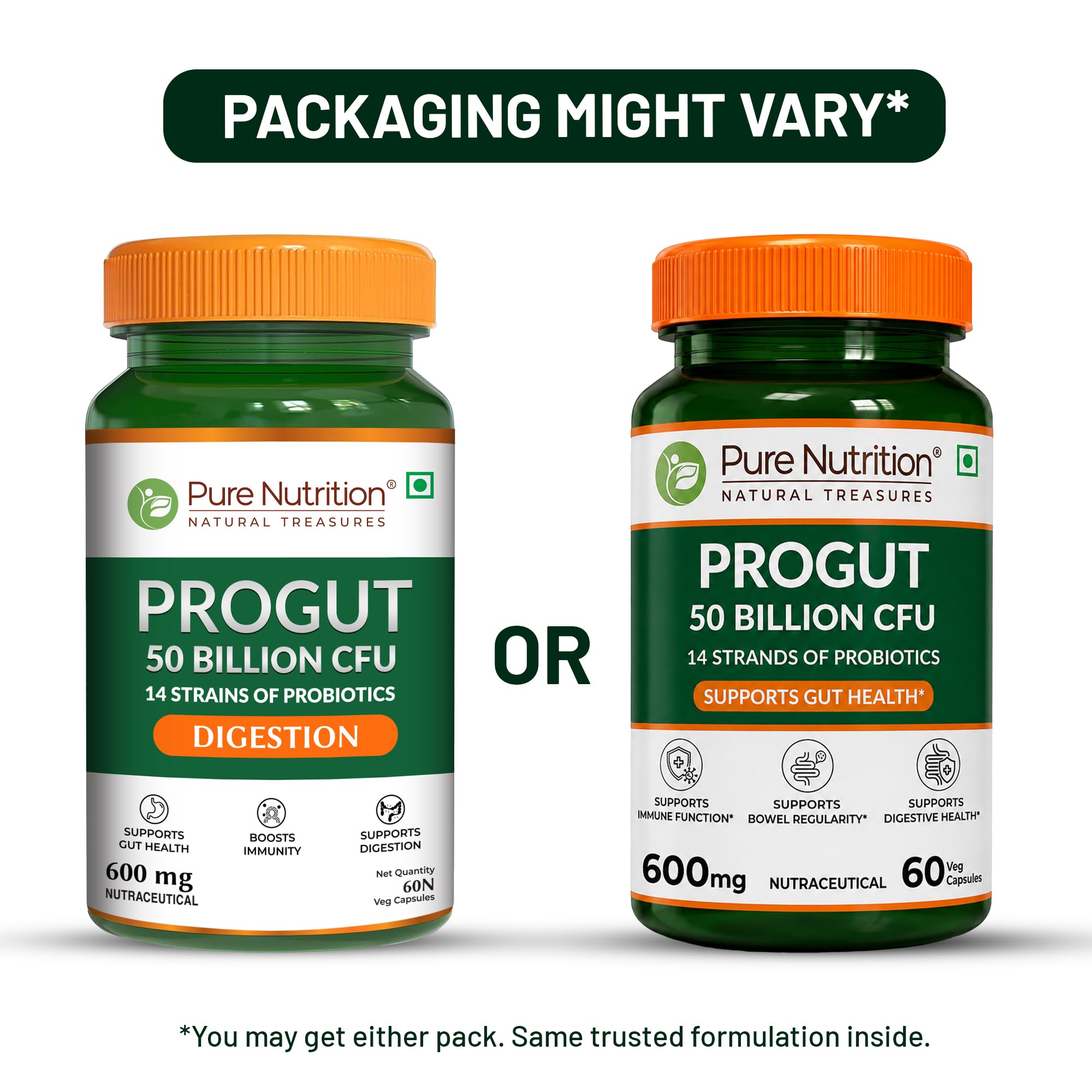 Pure Nutrition Progut Probiotics Supplement 50 Billion CFU | Gut Health Supplements with Probiotic | Gut Cleanse with Prebiotics and Probiotics | Supports Digestive Health | Relief from Gas & Bloating – 60 Capsules — Amazon image 2