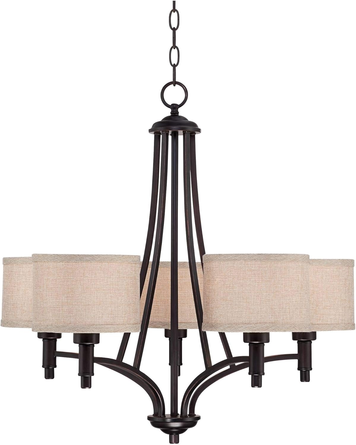 Franklin Iron Works La Pointe Works Oil Rubbed Bronze Chandelier 26" Wide Arched Arms Oatmeal Linen Shades 5-Light Fixture for Cottage Core Dining Room House Foyer Kitchen Island Entryway Bedroom