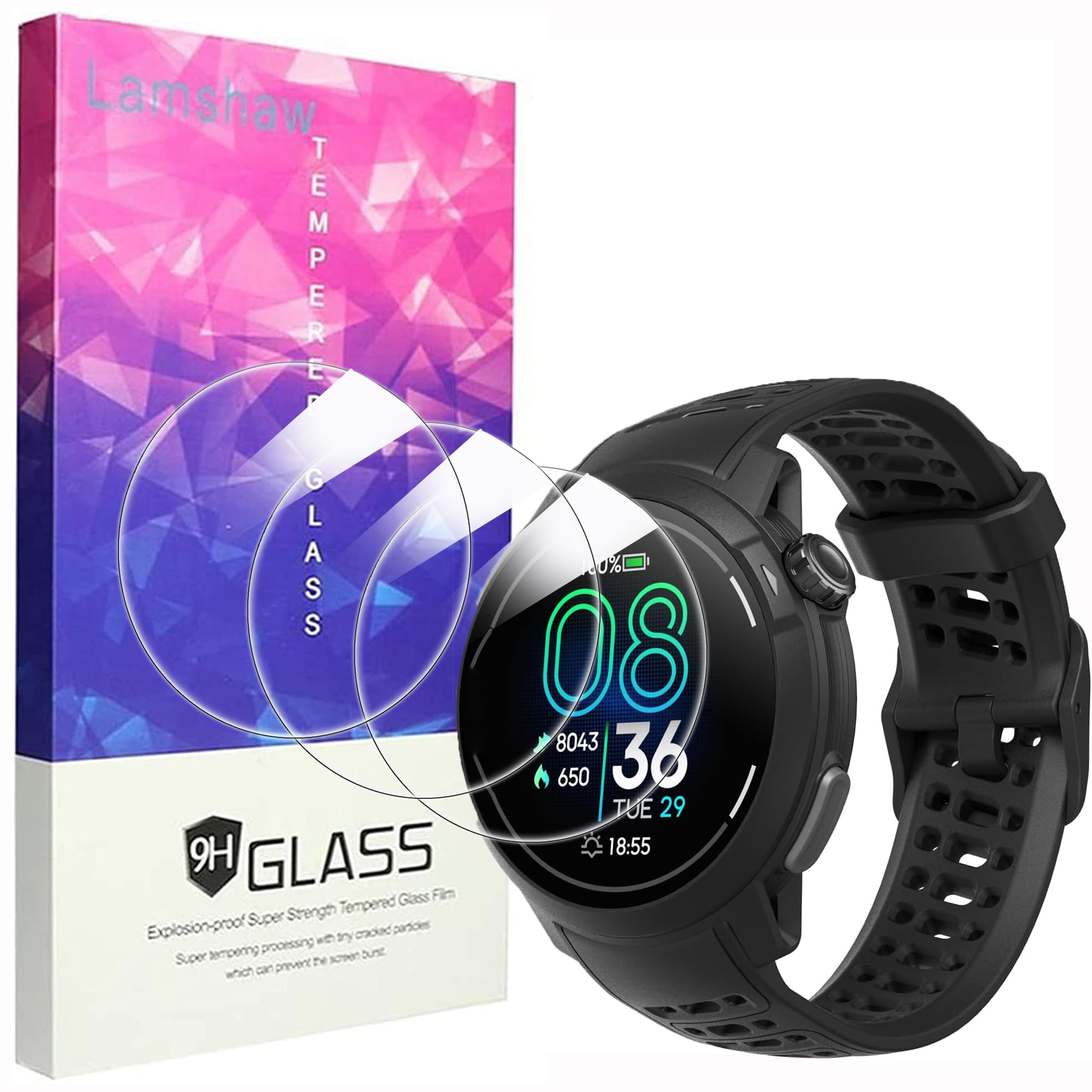 Lamshaw Compatible for COROS PACE Pro Screen Protector, [3 Pack] 9H Tempered Glass Screen Protector Film Compatible for COROS PACE Pro Sport Watch (3