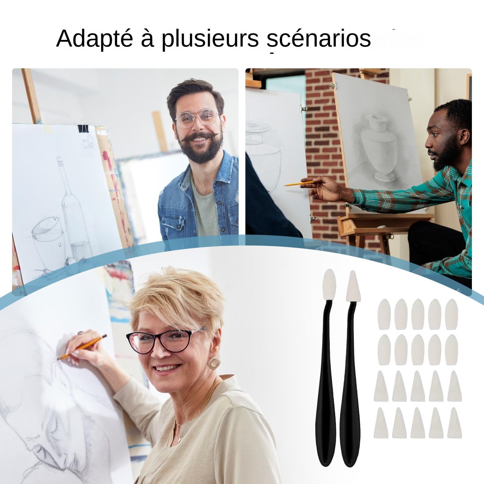 Estompeurs Et Gommes Pour Dessin – Kit 2 Crayons + 20 Têtes éponge