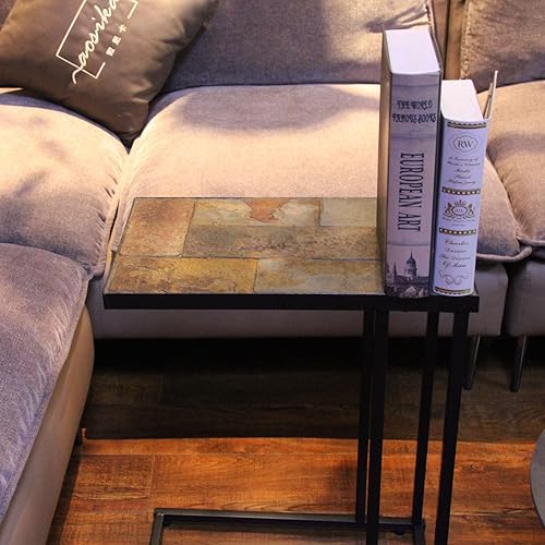 Miniatura 8 de Zhongma Mesa auxiliar de sofá, mesa auxiliar C-Shap con tablero de pizarra, piedra real sólida, mesa auxiliar, mesa decorativa para espacios pequeños