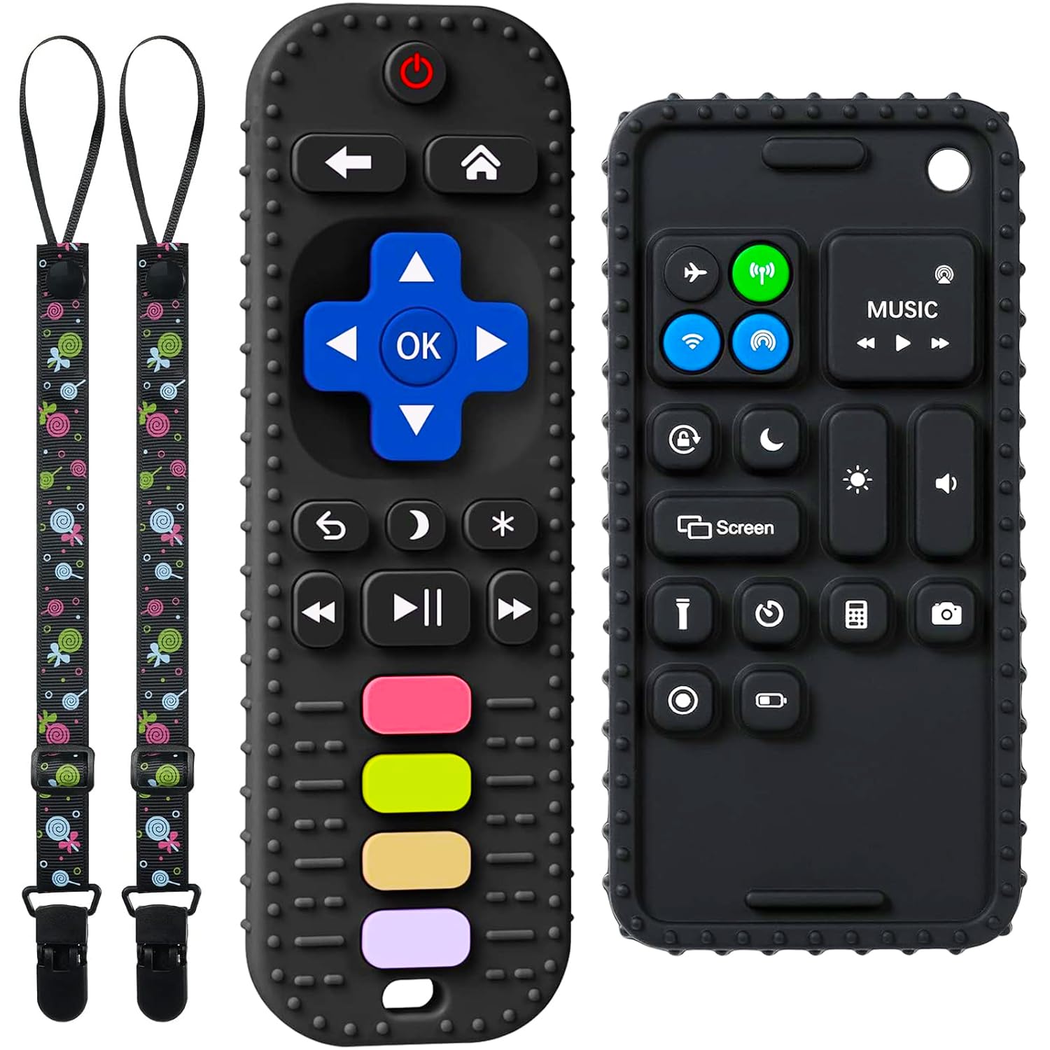 TIEDXIOY Silicone Remote Control and Phone Shape Teething Toys for Baby 3-12 Months, Silicone Chew Toys Teethers for Toddlers, Boys, Girls-2 Pack