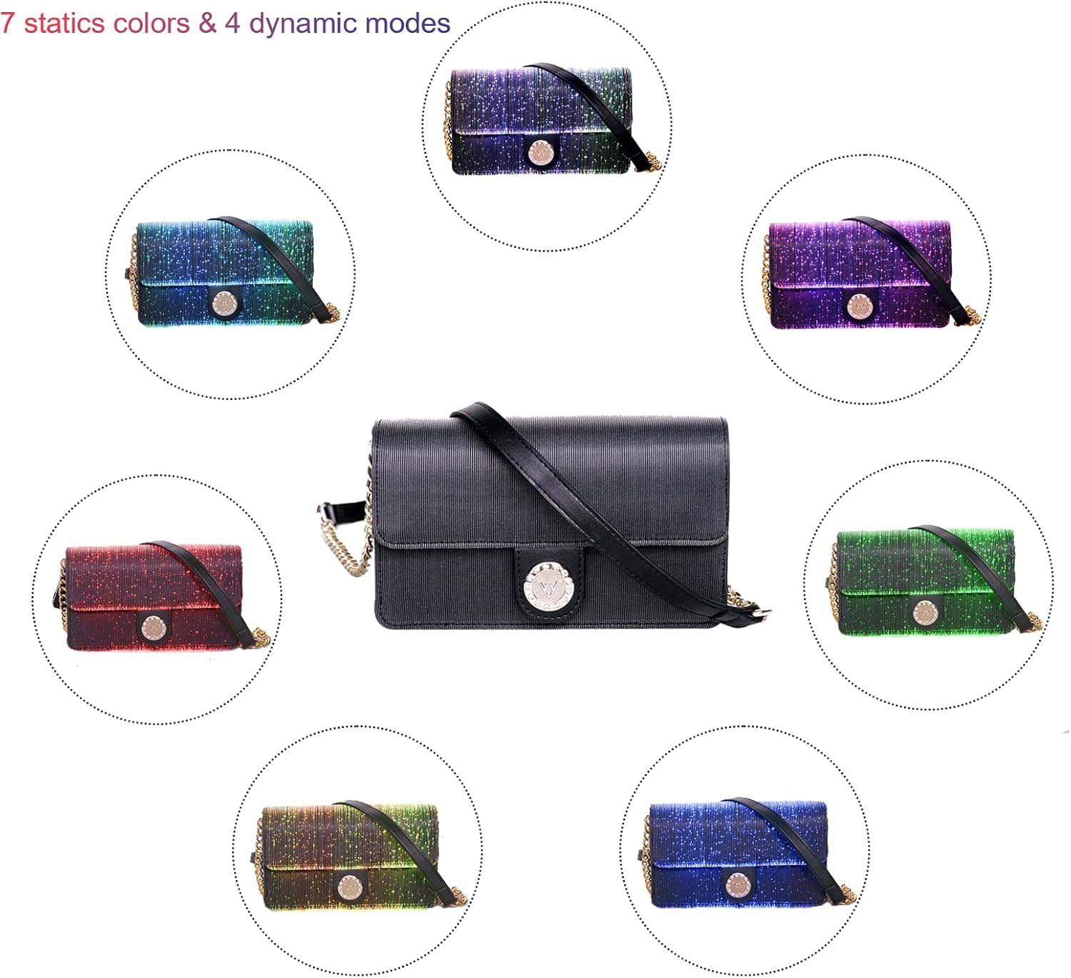 LED Bags Light up Purse 7 Colors Festival Evening Clutch Luminous Crossbody Bag Glow Handbags Leather Shoulder Bag - Image 5