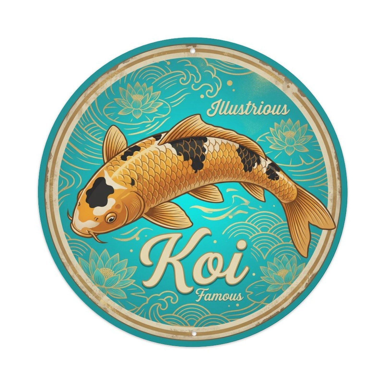 Metal Tin Sign Koi Fish Perfect Paradise Japan Retro Ukiyo-e