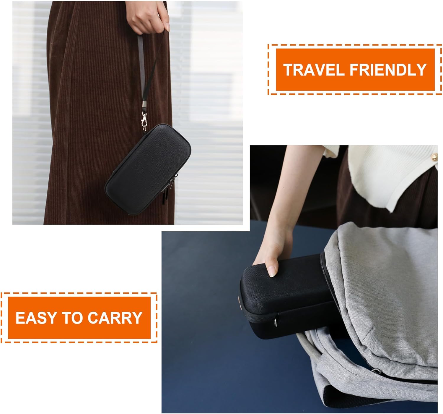 Hard Carrying Case for Marshall Emberton II/III Portable Bluetooth Speaker, Wireless Speaker Protection Case with Mesh Pocket for USB-C Charging Cable, Black+Orange - Image 5