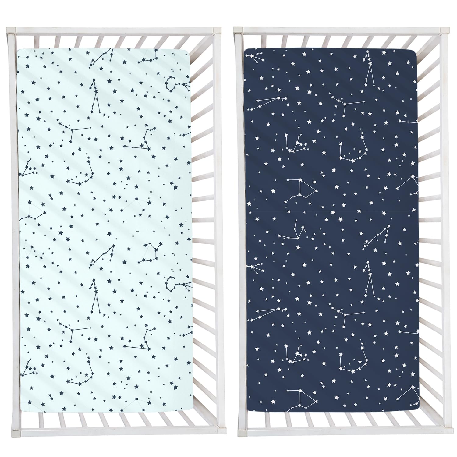 Little Grape Land Juego de 2 Sábanas Ajustables para Cuna 70x140 cm, 100% Algodón con Certificación Oeko-Tex®, Adecuadas para Colchón y Cama Infantil, Unisex para Bebé, Celeste