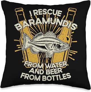 Funny Barramundi Gift for Men & Women I Rescue Beer-Fisherman Fishing Barramundi Throw Pillow, 16x16, Multicolor
