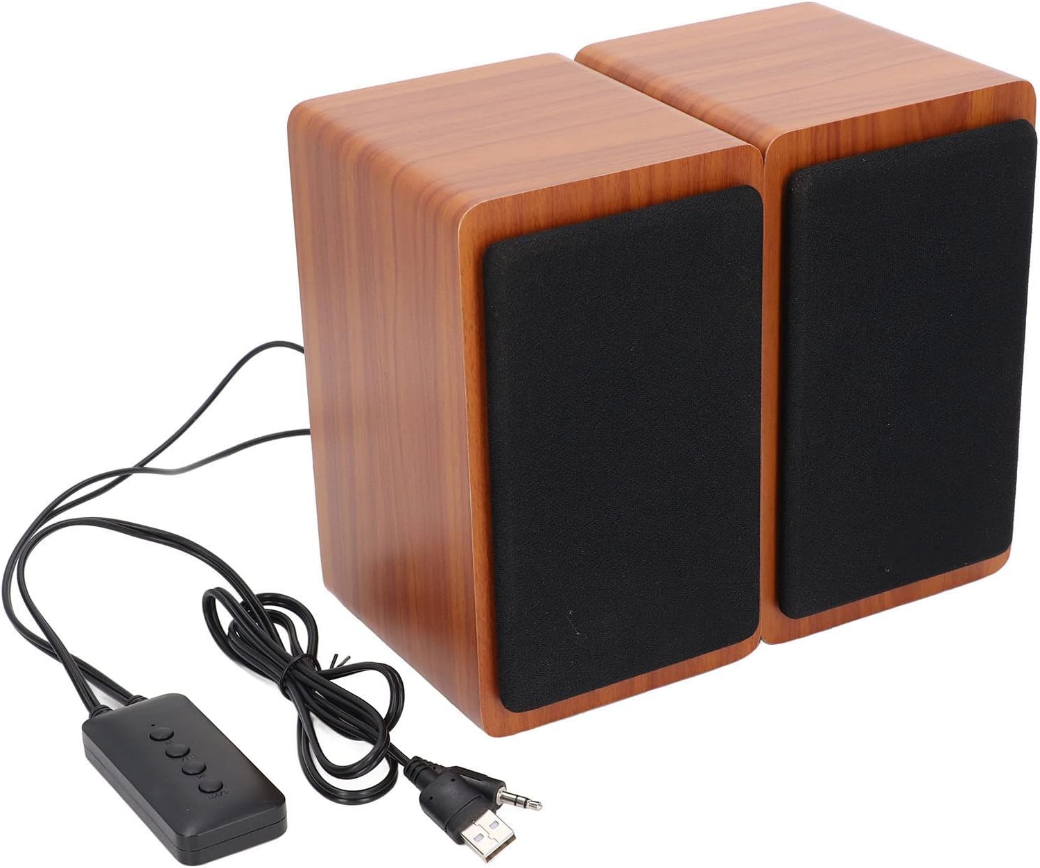 5V 3W USB Wired Wood Computer Speakers, 5.0 Sound Channel 2.0 Stereo Sound Speaker for Music, Movies, Gaming, for Laptop, Notebook, Desktop, Computer (Walnut Wood)