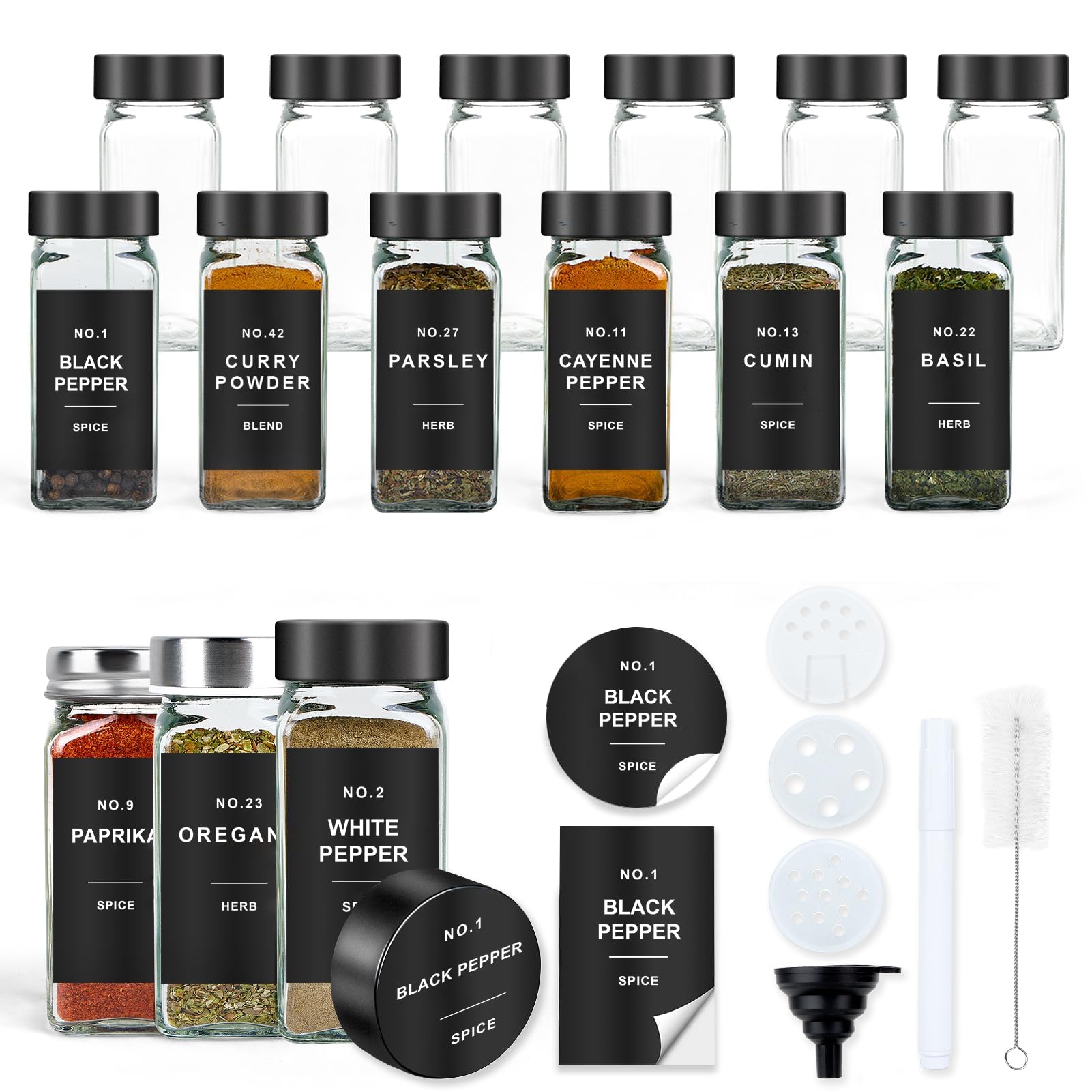 OMOZUN 12-Piece Glass Spice Jars