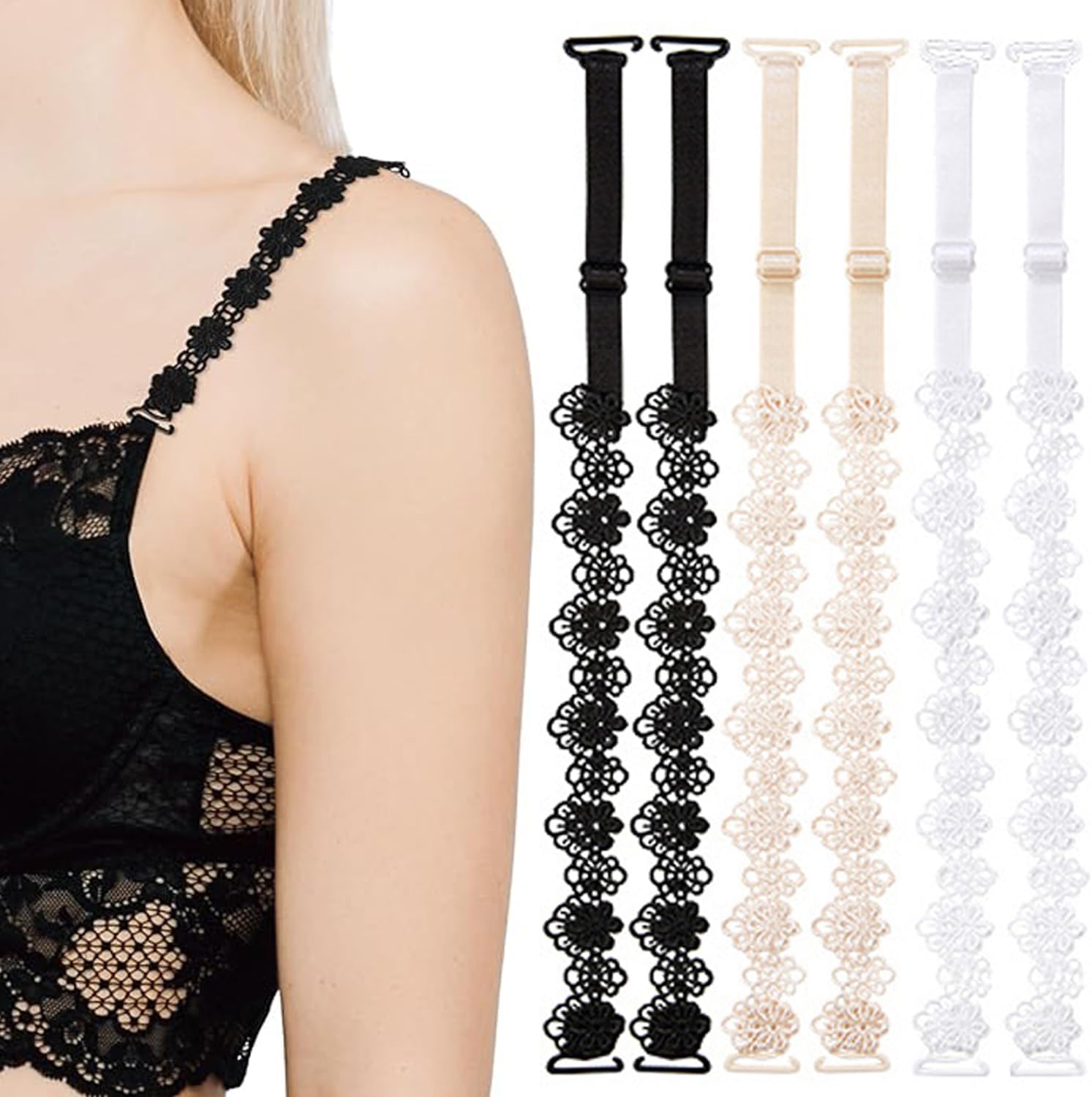 Women 3 Pairs Bra Straps Flower Lace Adjustable Underwear Bra Strap Replacement Shoulder Strap