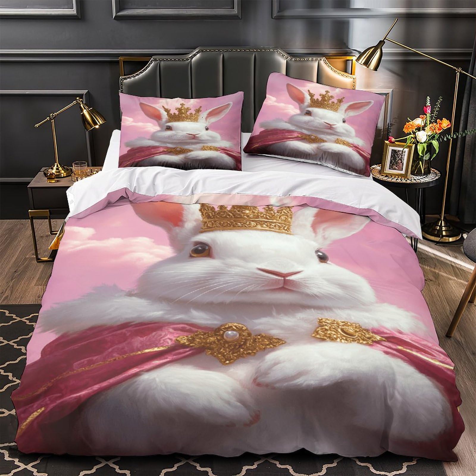 Lapin Royal 3D Housse de Couette 3 pièces Microfibre 140x200cm