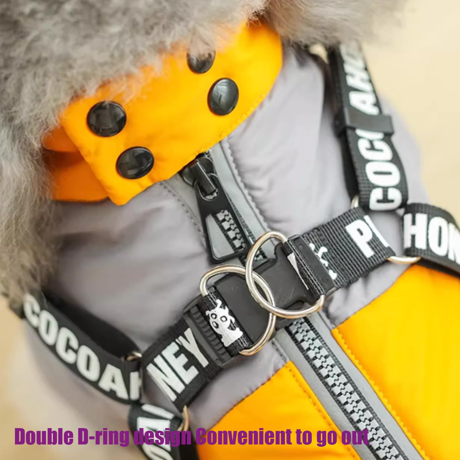 Perro Chaqueta De Invierno con Arnés, De Cuatro Patas Chaqueta De Invierno, Perro Abrigo De Invierno con Cremallera De Cuello Alto Cachorro Chaleco con D-Ring,Púrpura,S