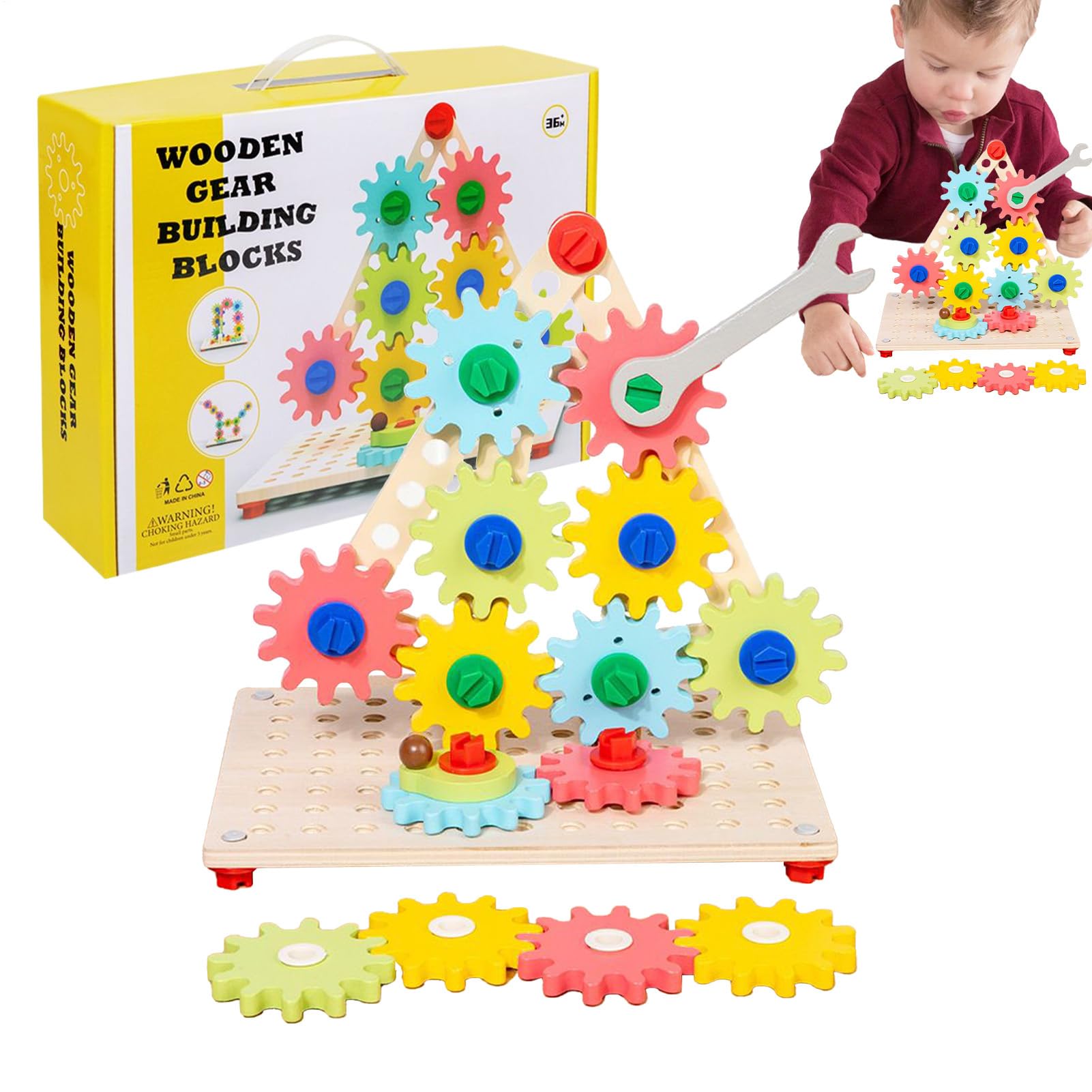 Mechanikerspiel – Brettspiel mit drehbaren Zahnrädern aus Holz – Entwicklung von Feinmotorik für und Mädchen