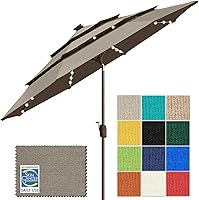 Vista 68 de EliteShade USA - Sombrilla solar de 9 pies / 2.74 metros, de 3 niveles, con 10 años sin decoloración, 80 luces LED para patio, mesa al aire libre