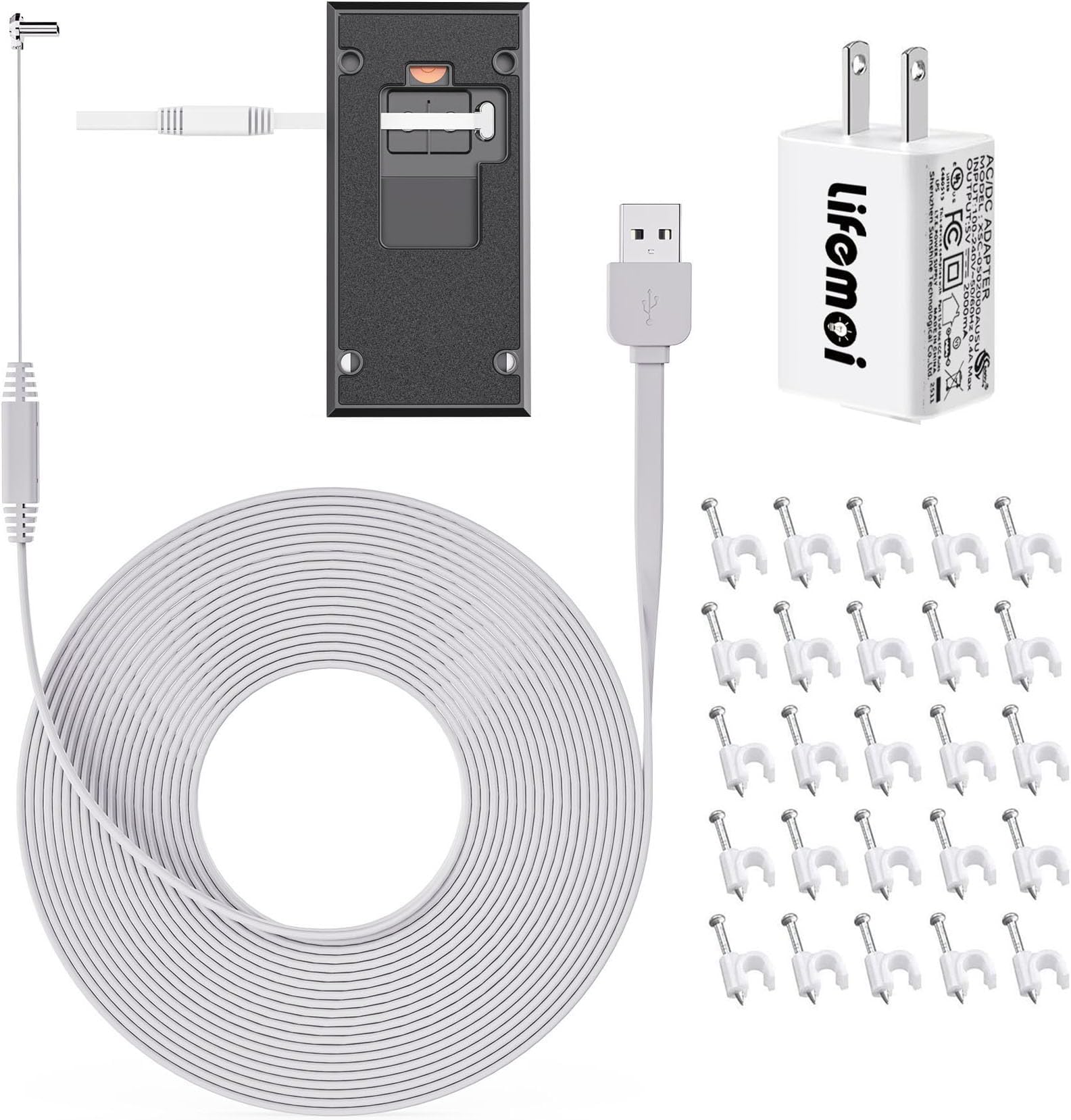 Upgraded，Power Adapter and 24.9ft/7.6m Type-C Power Charging Cable for Ring Battery Doorbell(2024 Release)，Ultra-Thin Charging Cable Design, only 0.02 inches Thick，No Need to Remove The Bracket