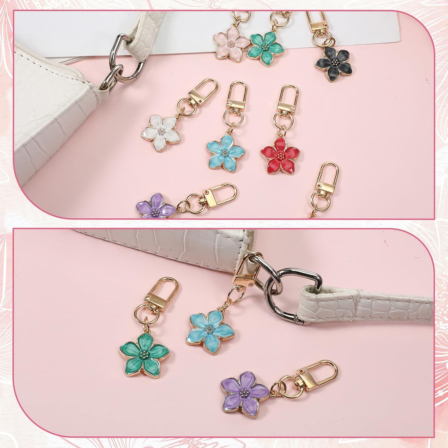 JJUNW 8 Pcs Cute Flower Keychain, Small Flower Keychain, Aesthetic Keychain Charms Flower-Key Chain Charm Bag Purse Charm for Handbags Backpacks Earphone Case Decoration Accessories