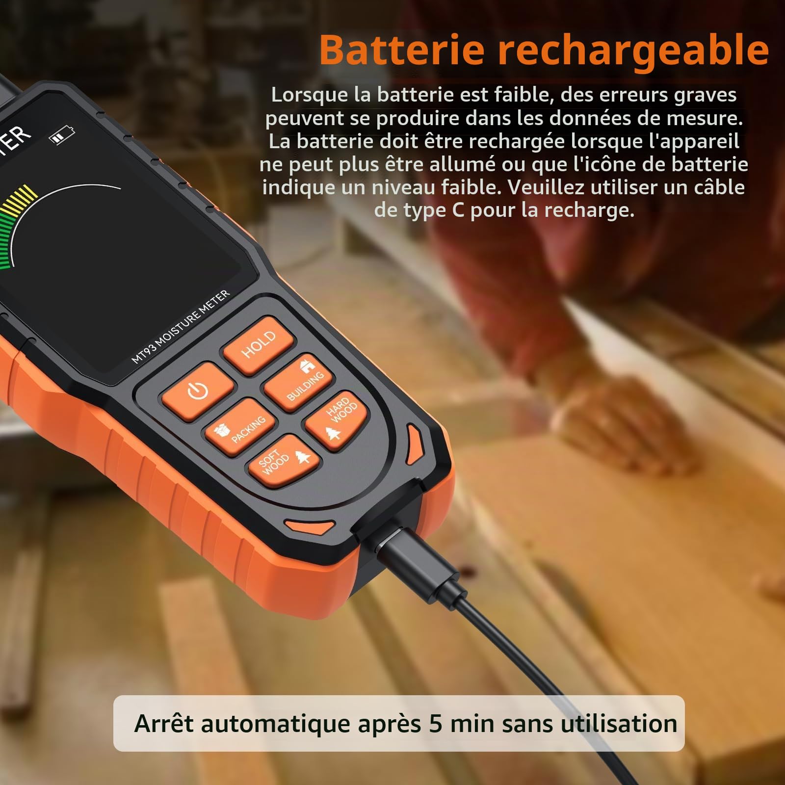 Proster Humidimètre Numérique à Broche Remplaçables Haute Précision 4 Modes Écran LCD Couleur Testeur Humidité Portable Rechargeable