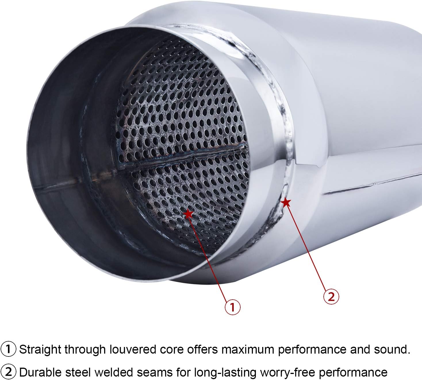 SYKRSS 4 Inlet/Outlet Exhaust Muffler Universal Stainless Steel Straight Through Muffler