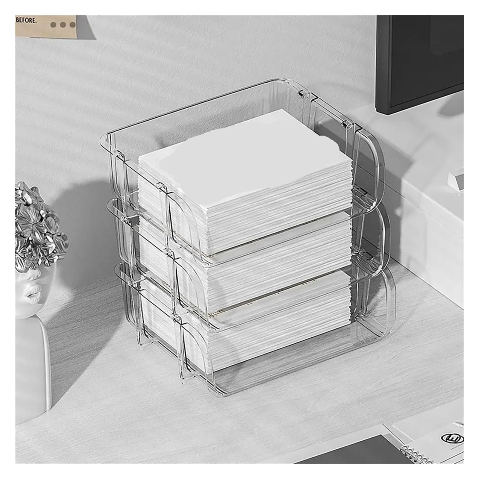 Vassoio for lettere impilabile Portadocumenti da tavolo compatibile for l'archiviazione di forniture for ufficio nell'area lavoro(Black big)