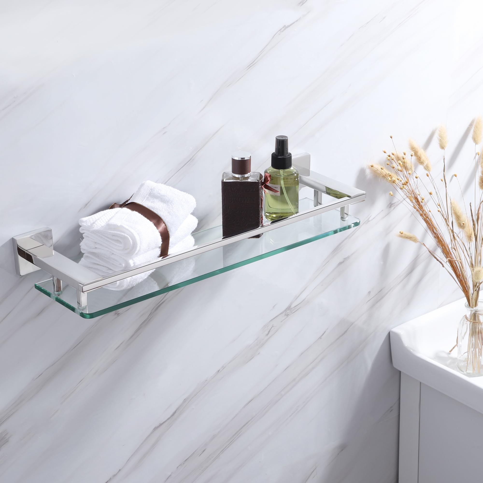 Floating Chrome Bathroom Shelf - Modern Glass Storage -2