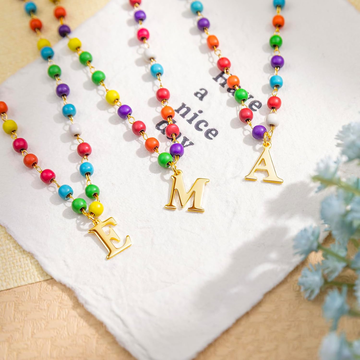 Me&Hz Initial Necklaces for Women Rainbow Beaded Initial Necklaces Boho Colorful Choker Necklace Cute Personalized Letter Necklace for Women Multicolor Beaded Choker Trendy Beach Jewelry Gifts - Image 6