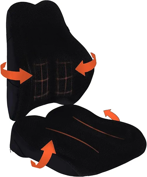 WOWESOTICA Wheelchair Cushion with Lumbar Pillow (2-Piece Set) for Adults and Seniors.Supportive Memory Foam for Back, Tailbone and Hip Pain Relief, Non-Slip Cover, Removable Straps. (Black)