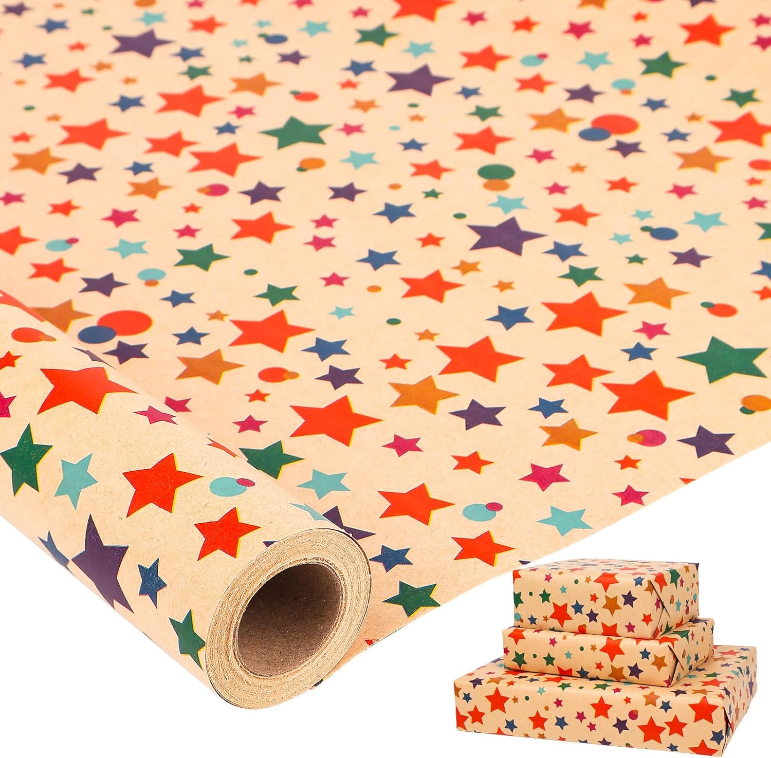 HBell Wrapping Paper Roll,43cm*10m Colorful Wrapping Paper,Colored Kraft Gift Wrapping Paper for Birthday, Christmas,Baby Shower,Party,Festive Decorations (Star)