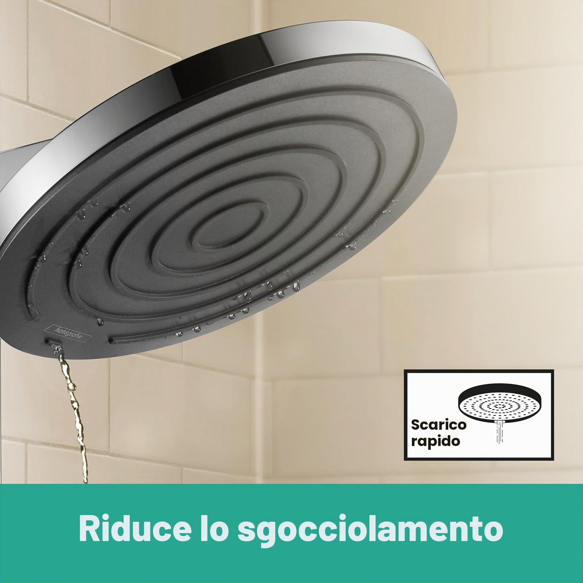 hansgrohe Pulsify S - Colonna doccia a risparmio idrico (EcoSmart) con miscelatore termostatico, Sistema doccia (260 mm) con rubinetto, doccetta, tubo, asta e soffione doccia tondo, cromo, 24241000