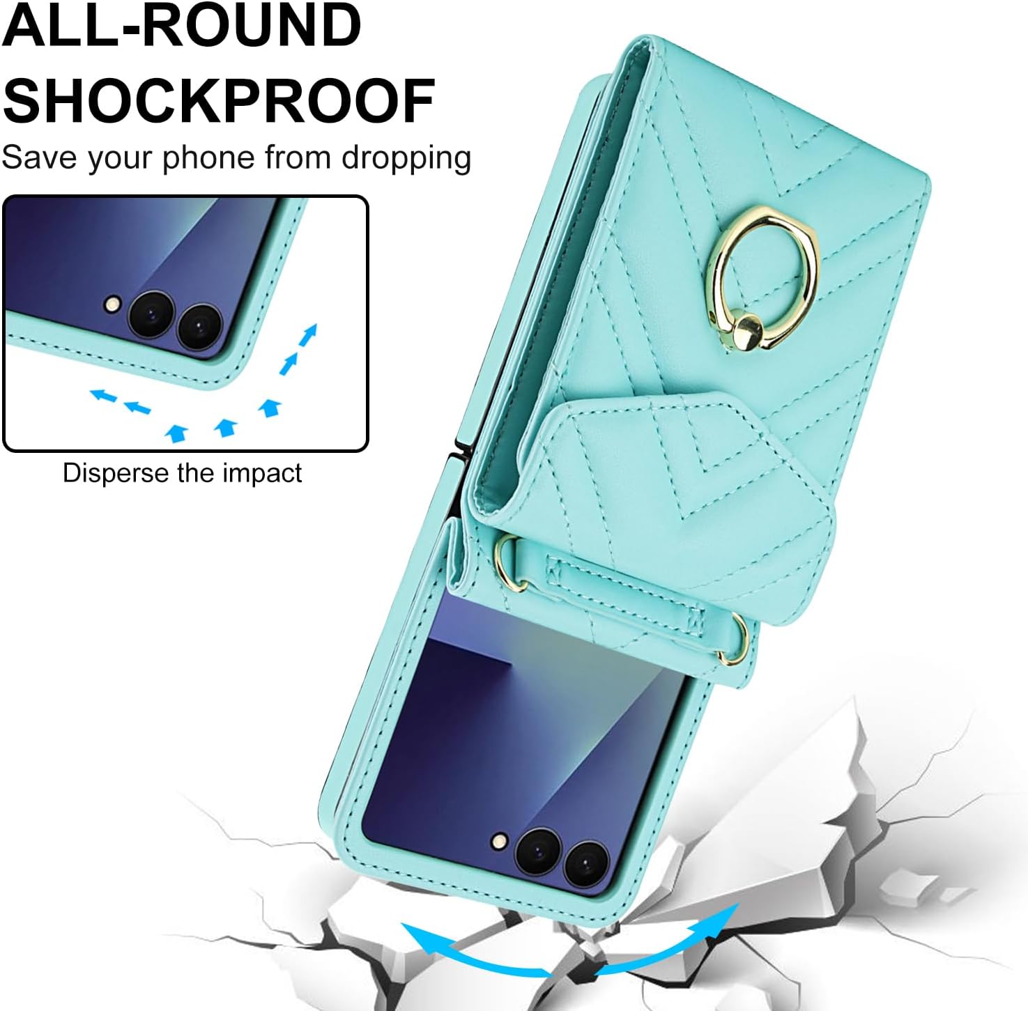 Asuwish Phone Case for Samsung Galaxy Z Flip 7 5G Wallet Cover with Ring Stand Credit Card Holder Slot Crossbody Strap Lanyard RFID Blocking Purse Cell ZFlip 7Z Z7 G Flip7 ZFlip7 Women Men Girls Teal