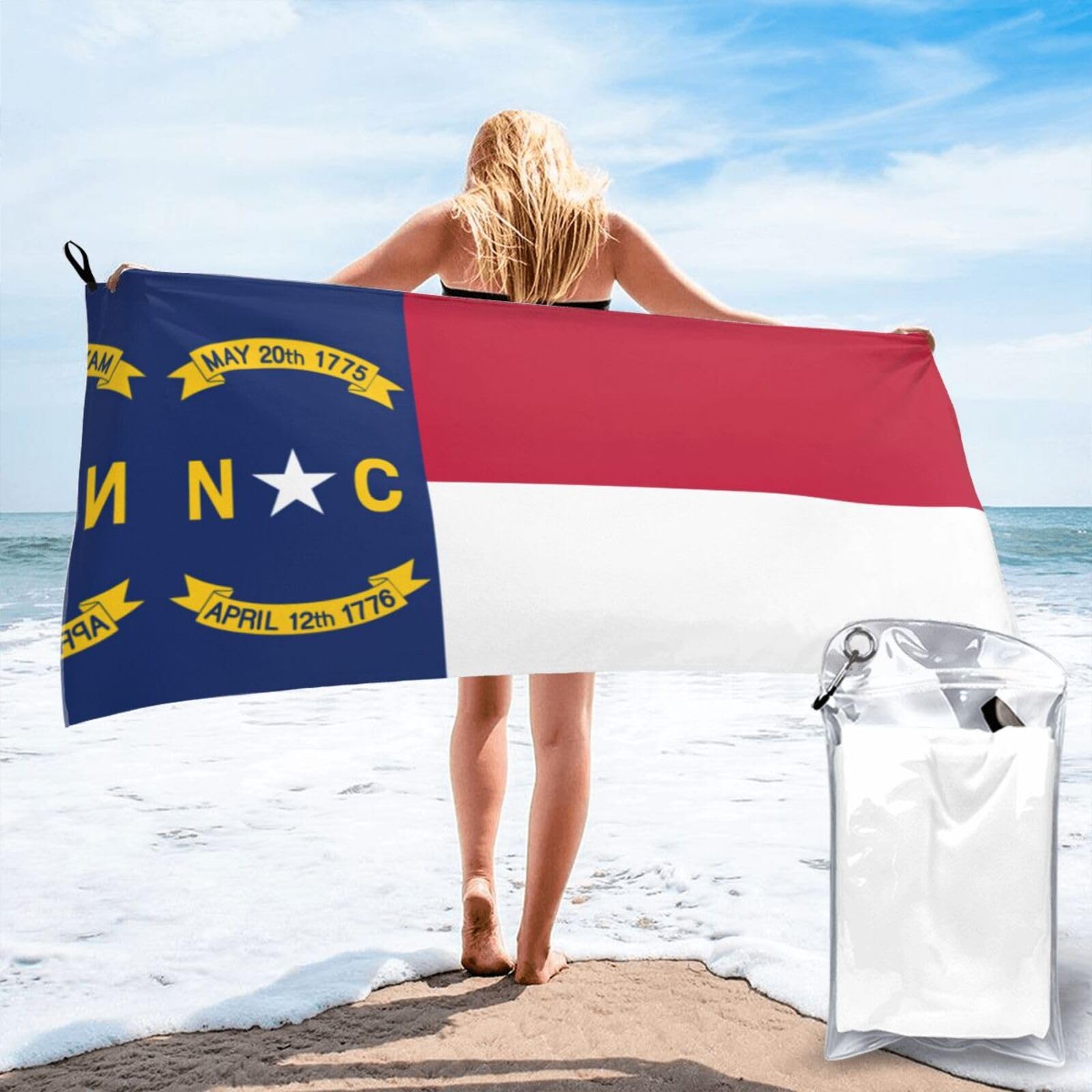 DIEzig North Carolina State Flag Print Beach Towel Fast Dry Thin For Holiday Vacation Cruise Gym Swimmers