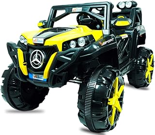 سيارة جيب كهربائية كبيرة 4×4 تعمل بالبطارية للأطفال للقيادة مع أرجوحة وموسيقى وجهاز تحكم من جيتبولز، للأطفال بعمر 2 إلى 8 سنوات، أصفر