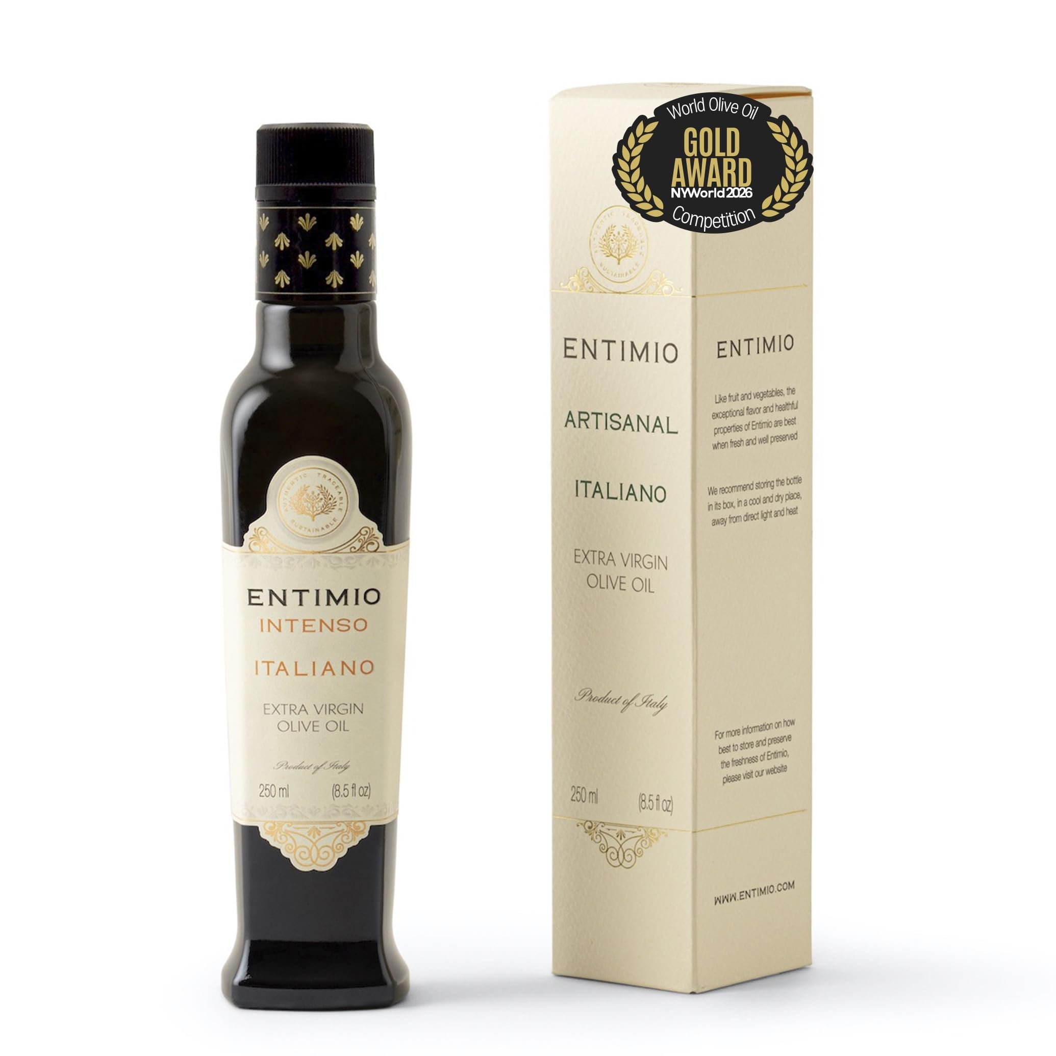 Entimio Intenso Organic Italian Extra Virgin Olive Oil from Italy, 1,000+ mg/kg High in Polyphenols, 2026 Gold Winner, Puglia Early Harvest evoo, Cold Extracted, Lab Tested - 8.5 fl oz