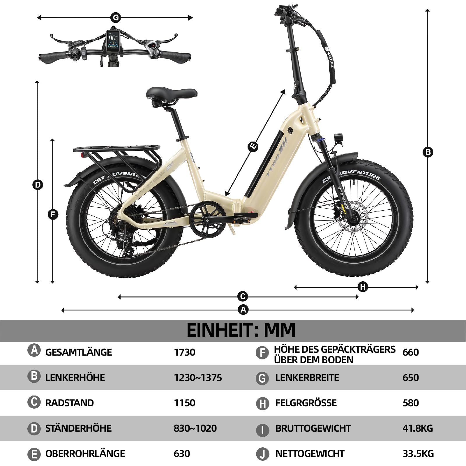 ttgo F6 Boost E Bike Klapprad, 20 * 4.0 Zoll Fat Tire Elektrofahrrad Herren Damen mit 250W Motor, 70Nm Drehmoment, 48V 18AH Akku, bis 140 km Reichweite, 7-Gang Getriebe mit LCD-Display