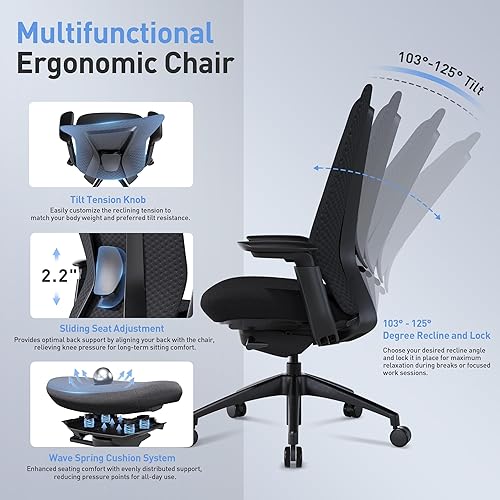 Miniatura 7 de Silla ejecutiva de oficina en casa, silla ergonómica de escritorio para computadora con brazos abatibles acolchados, altura e inclinación