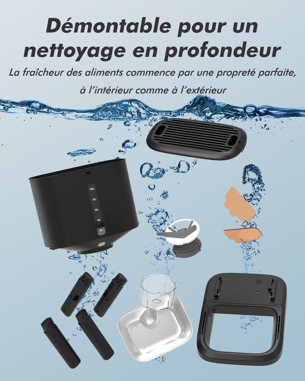 Distributeur Croquettes Chien Automatique, 15L Grande Capacité | Croquettes Jusqu'à 18mm, Support Réglable en 2 Hauteurs, Alerte Niveau Bas, pour Chien de Grande Taille et Chats Multiples
