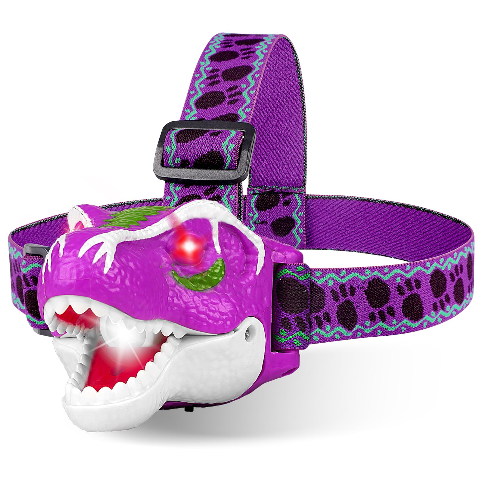 Aomeiqi Red Kids Head Torch T-Rex Headlamp Led Headlight Dinosaur Toys Led Headlamp Flashlight For Kids Realistic Dino Roar Sounds 3 Modes Helmet Light For Reading Running Camping Hiking Fishing