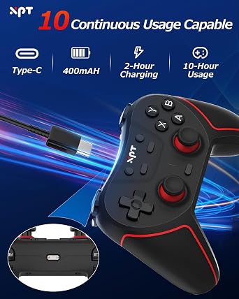 XPT PC Gaming Controller with Bluetooth/2.4G Wireless, Bluetooth Gamepad Game Controller for PC Windows/ Switch2/Switch1/PS4/PS3,Macro Programmable, Adjustable Turbo & Dual Vibration (black)