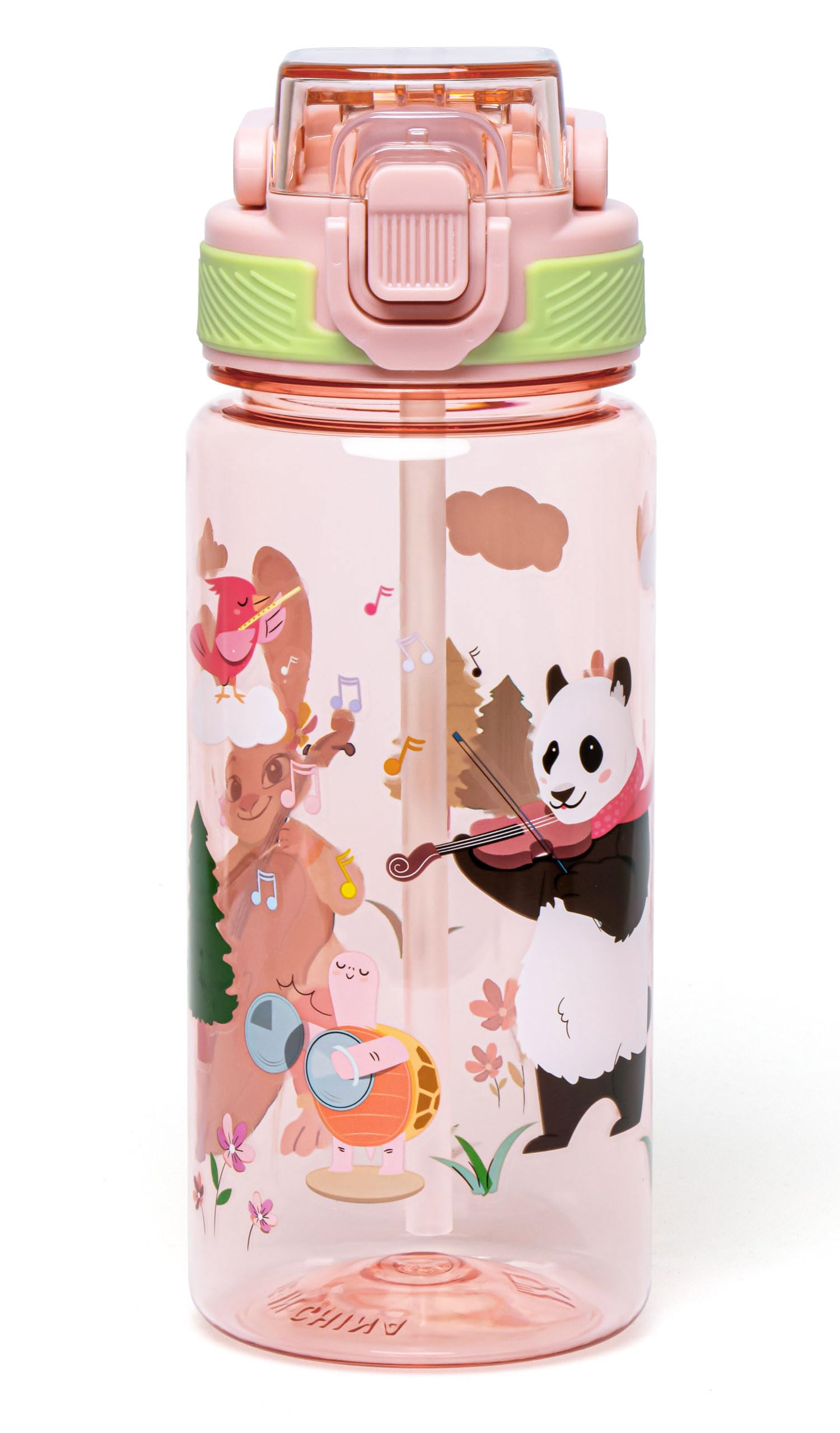 ANGVOOL Kids Water Bottles with Straw, 600ml Drinks Bottle for School Girls or Boys, BPA Free, Leakproof (Pink)