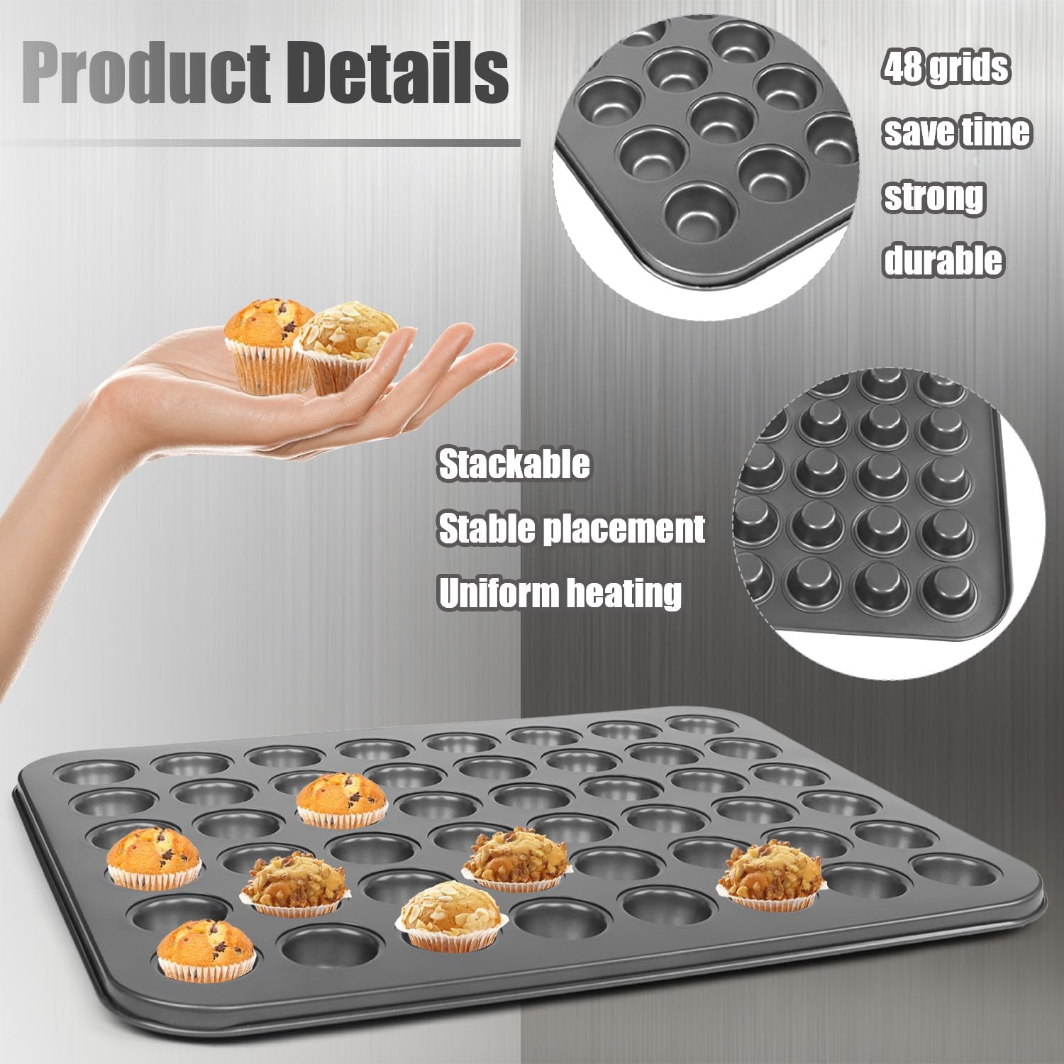 Muffin Pan, 2 Pcs 48 Cup Mini Muffin Pan Cupcake Pan Muffin Tin,Mini Cupcake Pans For Baking Cheesecake Tailgate Party Supplies, Dishwasher Safe, 15.94 X 12.6 X 0.79 Inches
