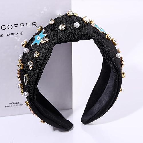 Miniatura 3 de boderier Diadema anudada para mujer, diadema de mal de ojo, perla de cristal, estrella de corazón, corona de corazón, diadema ancha adornada,